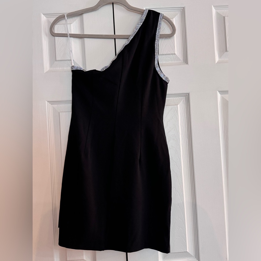Lulus Luxe Pose Black Rhinestone One-Shoulder Bodycon Mini Dress - Picture 2 of 8